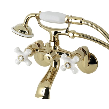 Kingston Brass Wall Mount Clawfoot Tub Faucet with Hand Shower, Polished Brass KS266PXPB